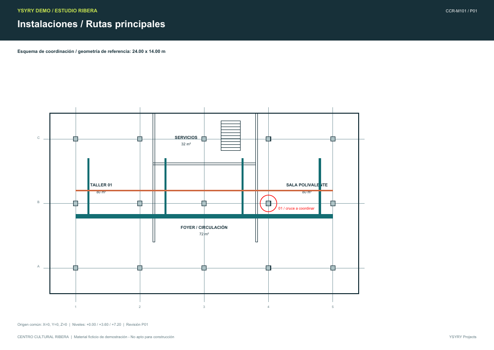Plano de instalaciones con la zona del cruce marcada
